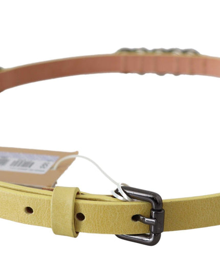 John Galliano Yellow Leather Luxury Slim Buckle Fancy Belt