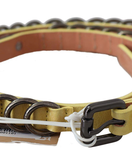 John Galliano Yellow Leather Luxury Slim Buckle Fancy Belt