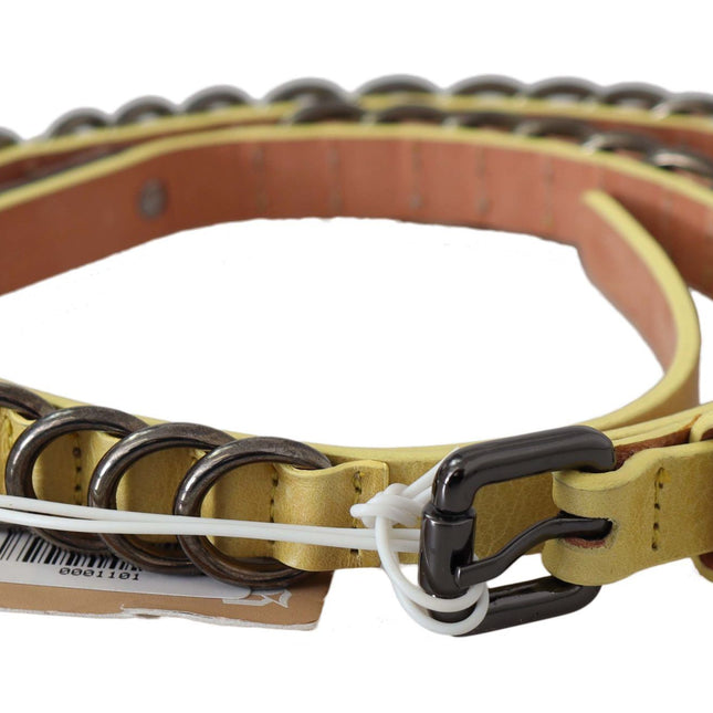 John Galliano Yellow Leather Luxury Slim Buckle Fancy Belt