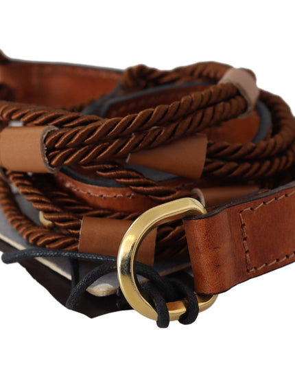 Scervino Street Brown Leather Braided Rope Gold Buckle  Belt