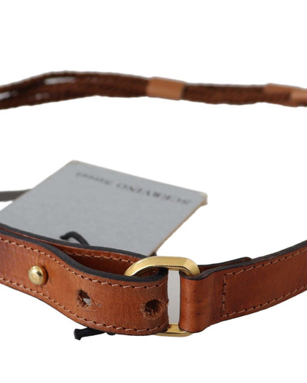 Scervino Street Brown Leather Braided Rope Gold Buckle  Belt