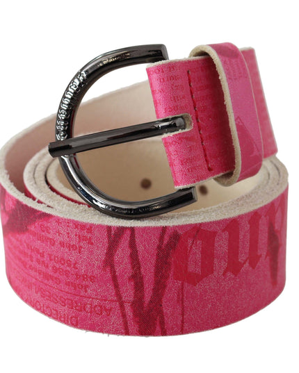 John Galliano Pink Leather Letter Logo Design Round Buckle Belt