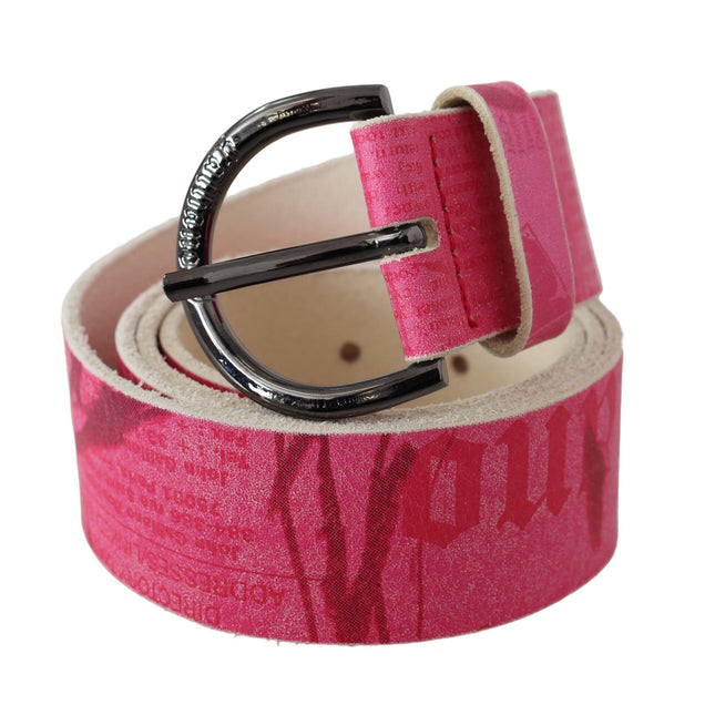 John Galliano Pink Leather Letter Logo Design Round Buckle Belt