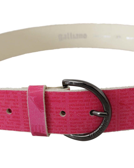 John Galliano Pink Leather Letter Logo Design Round Buckle Belt