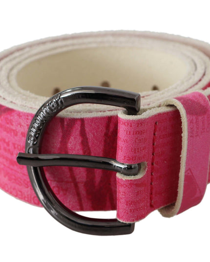 John Galliano Pink Leather Letter Logo Design Round Buckle Belt