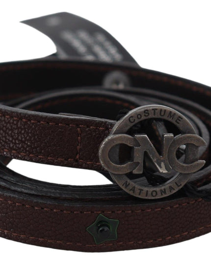 Costume National Brown Skinny Leather Round Logo Buckle Belt