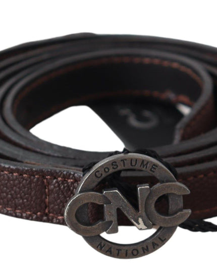 Costume National Brown Skinny Leather Round Logo Buckle Belt