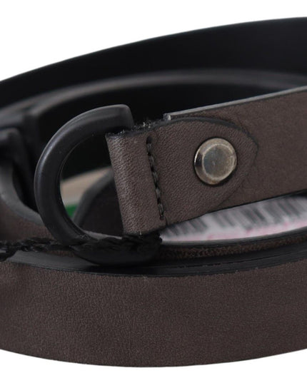 Costume National Brown Leather Skinny Round Buckle Belt