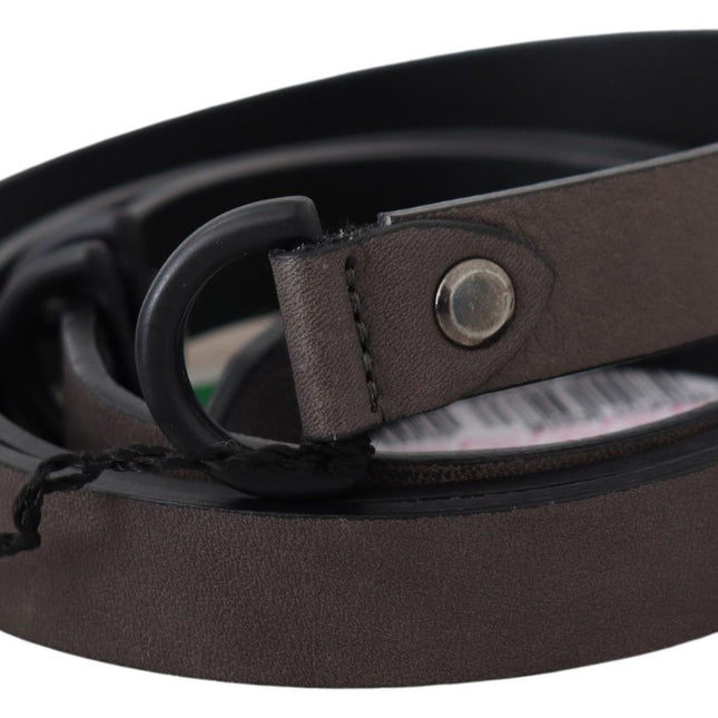 Costume National Brown Leather Skinny Round Buckle Belt