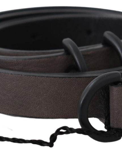 Costume National Brown Leather Skinny Round Buckle Belt