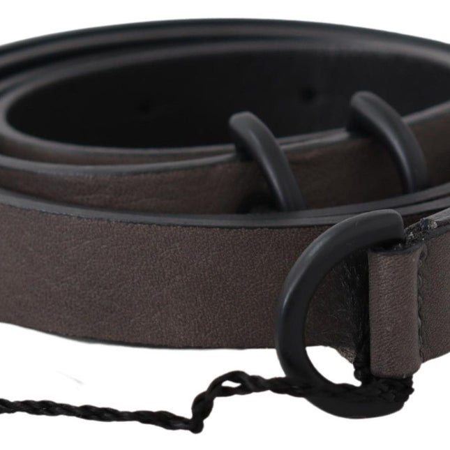 Costume National Brown Leather Skinny Round Buckle Belt