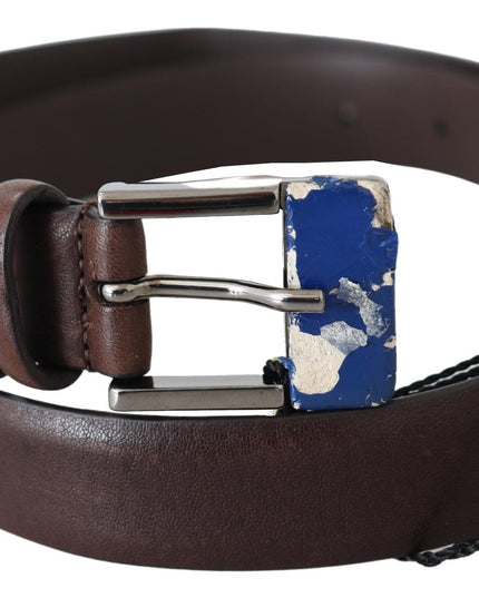 Costume National Brown Genuine Leather Silver Buckle Belt