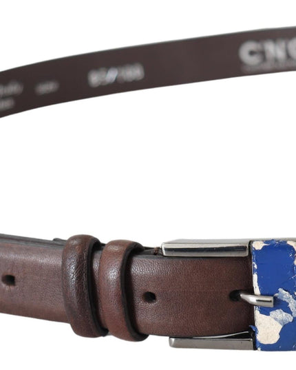 Costume National Brown Genuine Leather Silver Buckle Belt