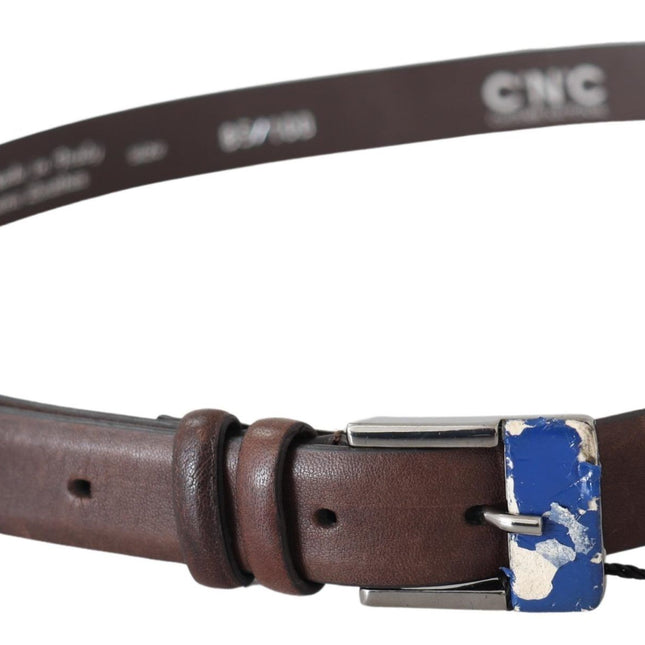 Costume National Brown Genuine Leather Silver Buckle Belt