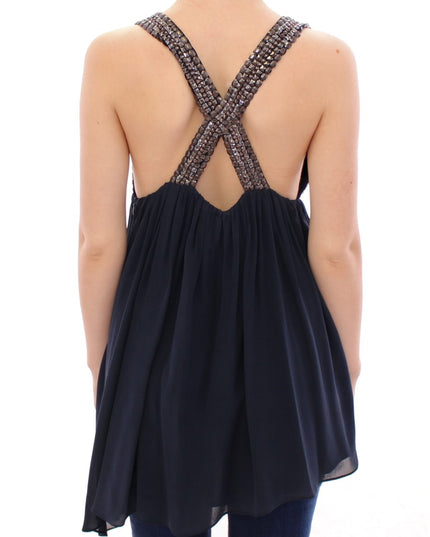 Anaikka Navy Blue Studs Embellished Top Blouse