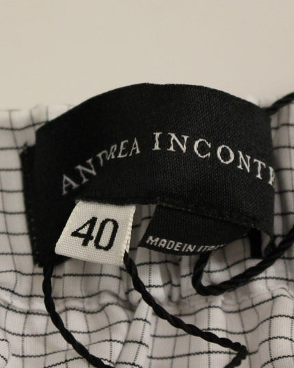 Andrea Incontri White Cotton Checkered Stretch Skirt