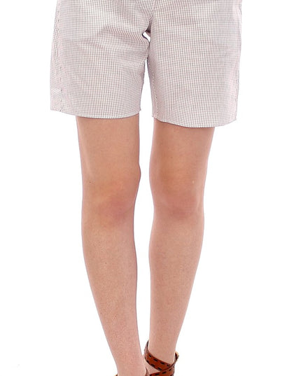 Andrea Incontri White Checkered Stretch Cotton Shorts