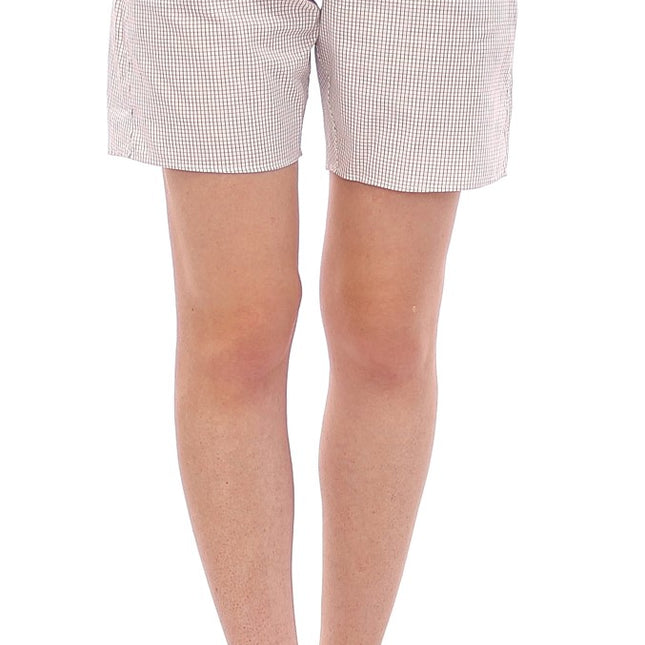 Andrea Incontri White Checkered Stretch Cotton Shorts