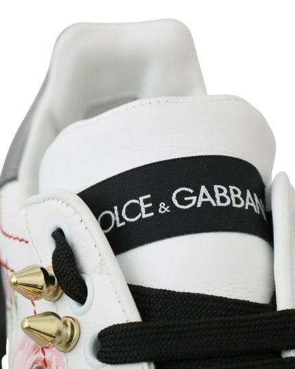 Dolce & Gabbana White Leather Crystal Roses Floral Sneakers Shoes