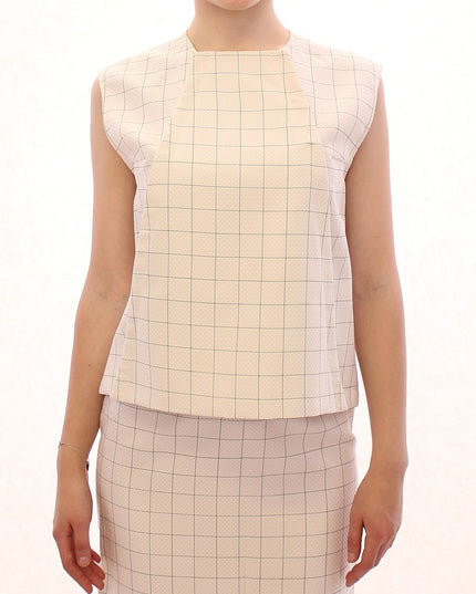 Andrea Incontri White Cotton Checkered Shirt Top