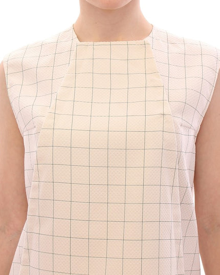Andrea Incontri White Cotton Checkered Shirt Top