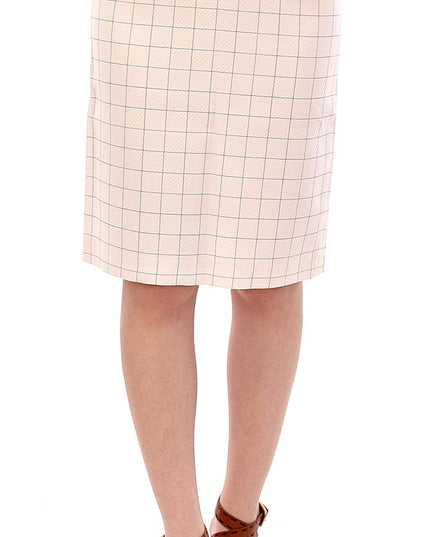 Andrea Incontri White Cotton Checkered Pencil Skirt