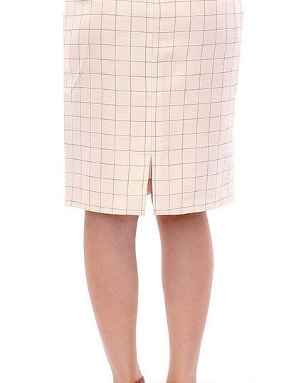 Andrea Incontri White Cotton Checkered Pencil Skirt