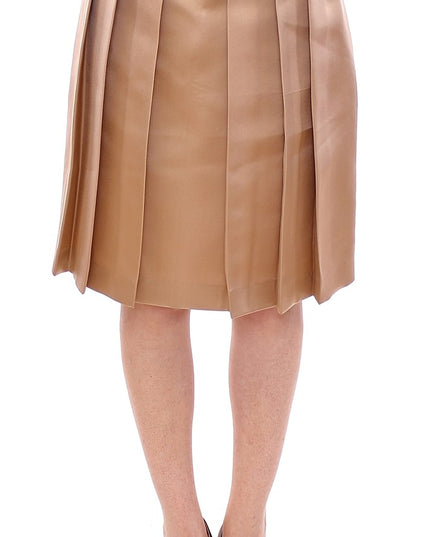 Andrea Incontri Brown Silk Solid Mini Pleated Skirt