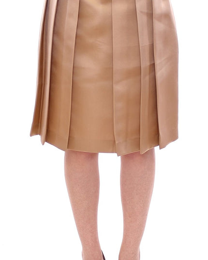 Andrea Incontri Brown Silk Solid Mini Pleated Skirt