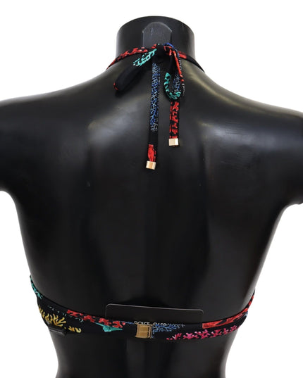 Dolce & Gabbana Black Corals Print Women Beachwear Bikini Tops