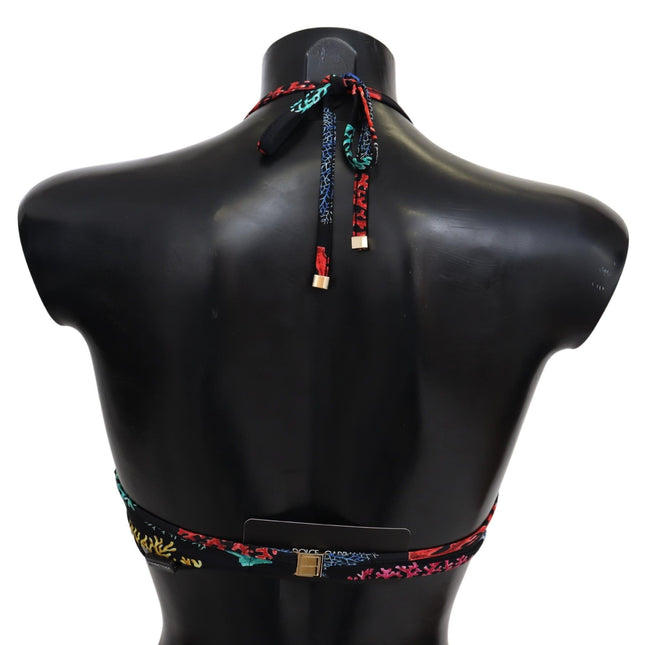 Dolce & Gabbana Black Corals Print Women Beachwear Bikini Tops