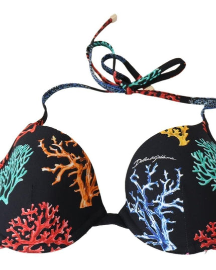 Dolce & Gabbana Black Corals Print Women Beachwear Bikini Tops