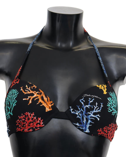 Dolce & Gabbana Black Corals Print Women Beachwear Bikini Tops