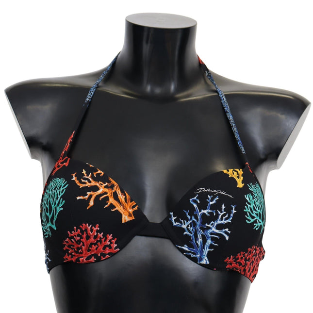 Dolce & Gabbana Black Corals Print Women Beachwear Bikini Tops