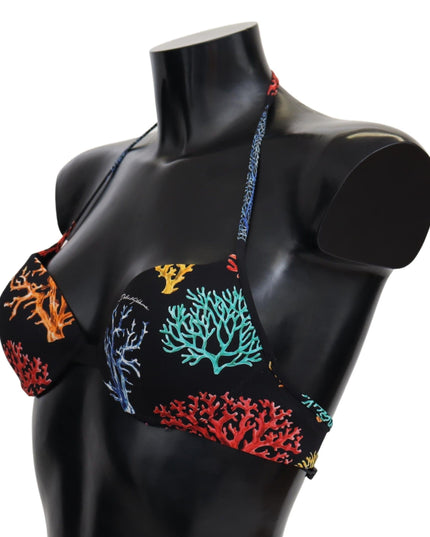 Dolce & Gabbana Black Corals Print Women Beachwear Bikini Tops