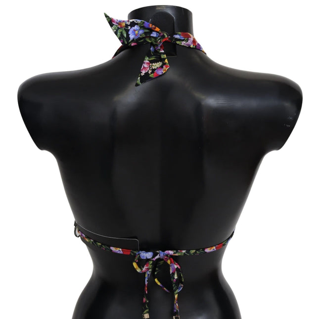Dolce & Gabbana Black Floral Print Swimsuit Beachwear Bikini Tops