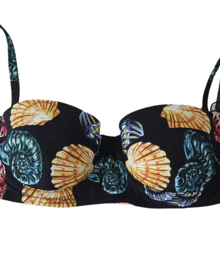 Dolce & Gabbana Black Seashells Print Women Swimwear Bikini Tops