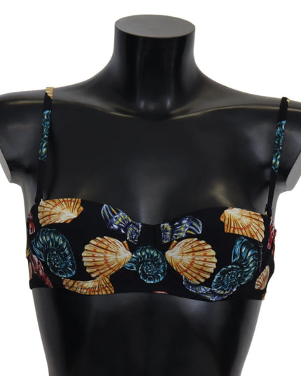 Dolce & Gabbana Black Seashells Print Women Swimwear Bikini Tops