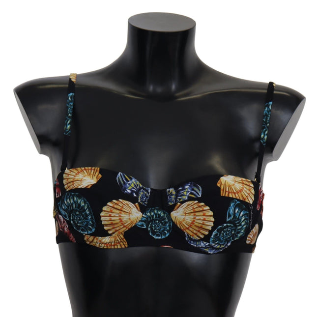 Dolce & Gabbana Black Seashells Print Women Swimwear Bikini Tops