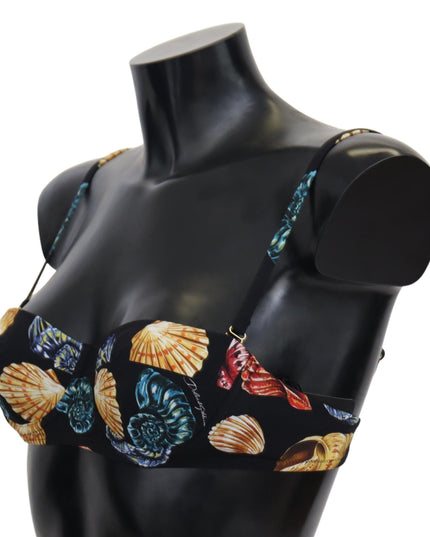 Dolce & Gabbana Black Seashells Print Women Swimwear Bikini Tops