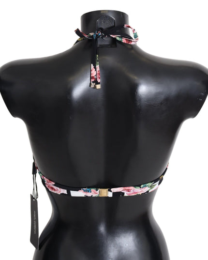 Dolce & Gabbana Multicolor Striped Rose Print Swimwear Bikini Tops