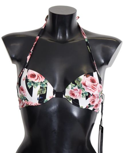 Dolce & Gabbana Multicolor Striped Rose Print Swimwear Bikini Tops
