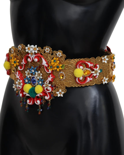 Dolce & Gabbana Embellished Floral Crystal Wide Waist Carretto Belt