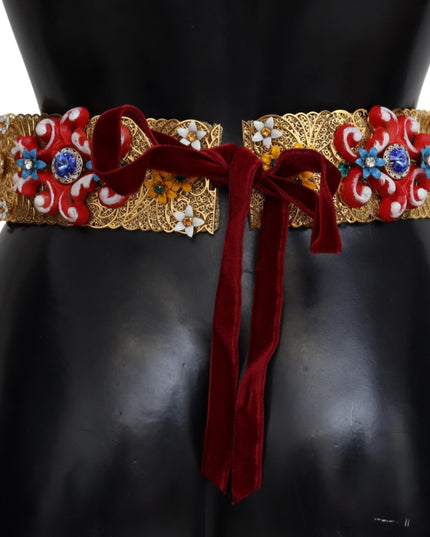Dolce & Gabbana Embellished Floral Crystal Wide Waist Carretto Belt