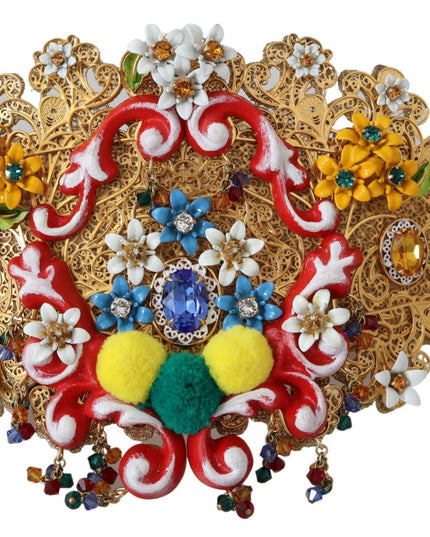 Dolce & Gabbana Embellished Floral Crystal Wide Waist Carretto Belt