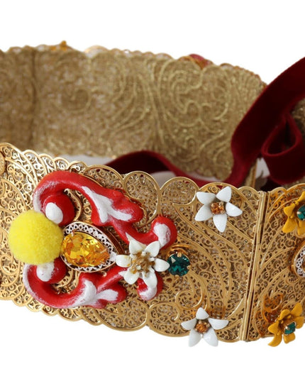 Dolce & Gabbana Embellished Floral Crystal Wide Waist Carretto Belt