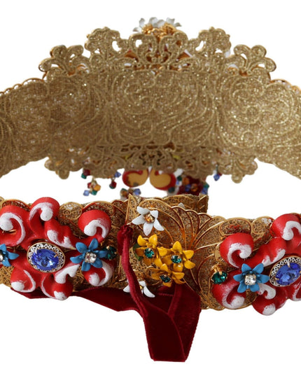 Dolce & Gabbana Embellished Floral Crystal Wide Waist Carretto Belt