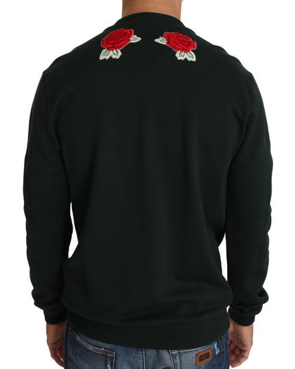 Dolce & Gabbana Green Crystal Heart Roses Gun Sweater