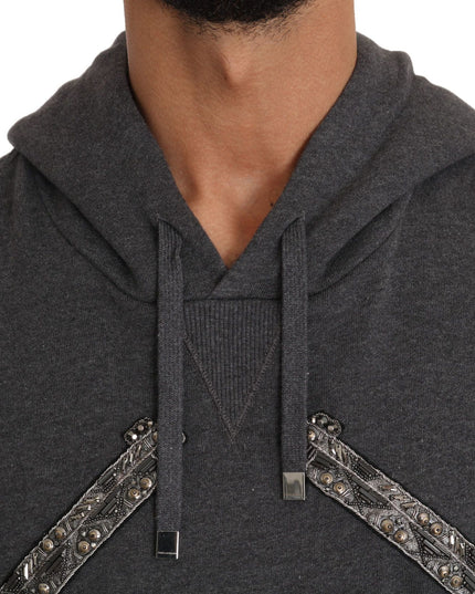 Dolce & Gabbana Gray Hooded Red Crystal Heart Gun Sweater