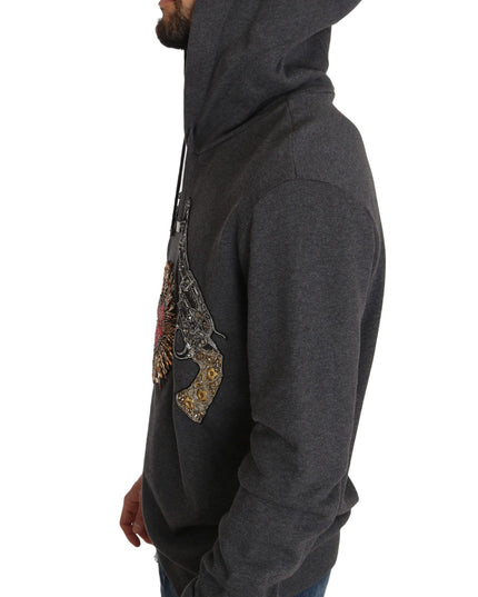 Dolce & Gabbana Gray Hooded Red Crystal Heart Gun Sweater